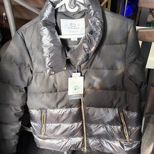 Woolrich Black Puffer Jacket with Gold Zippers